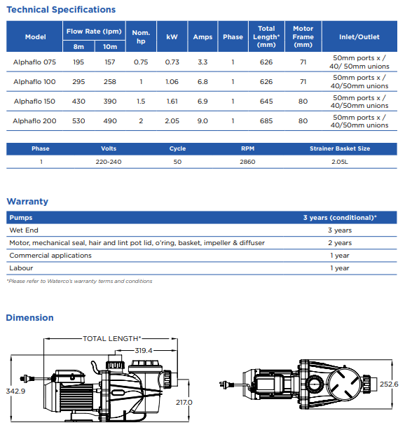 Waterco Alphaflo Pool Pump — Pumps for swimming pools - image 3
