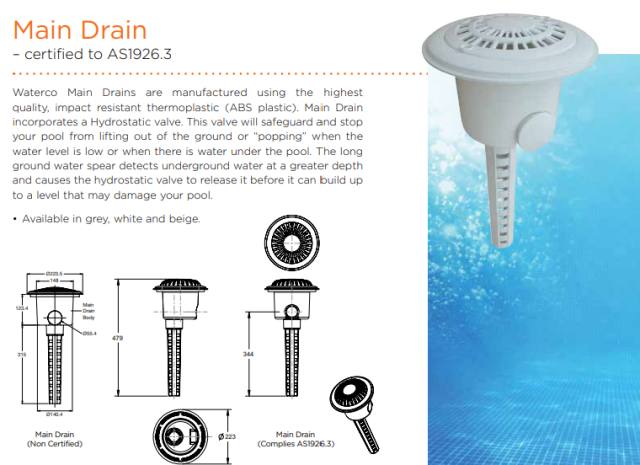 Waterco Main Drains with Hydrostatic Valve — Pool Care Kits for swimming pools - image 2