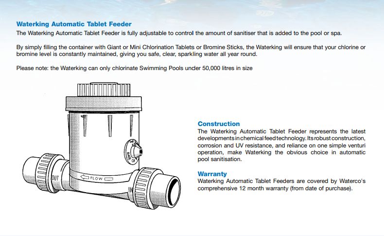 Waterco Waterking Inline Tablet Feeder & (Waterking O ring - Teflon) — Pool Care Kits for swimming pools - image 2