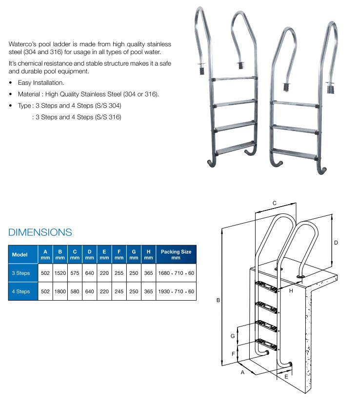 Waterco Premium Heavy Duty Stainless Steel Pool Ladder — Pool Systems for swimming pools - image 3