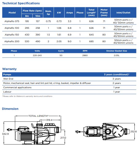 Waterco Alphaflo Pool Pump — Pumps for swimming pools - image 3
