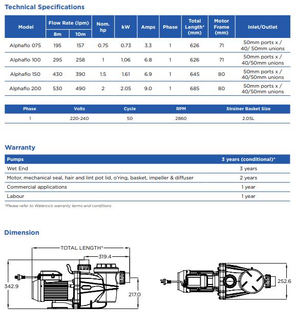 Waterco Alphaflo Pool Pump — Pumps for swimming pools - image 3
